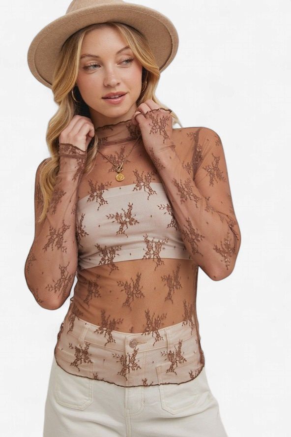 Embroidered Lace Mesh Layering Top - Women's - Bluivy