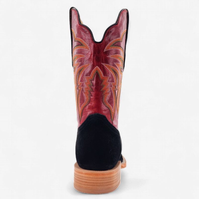 R. Watson Men's Black Boar and Barn Red Cowhide Boot