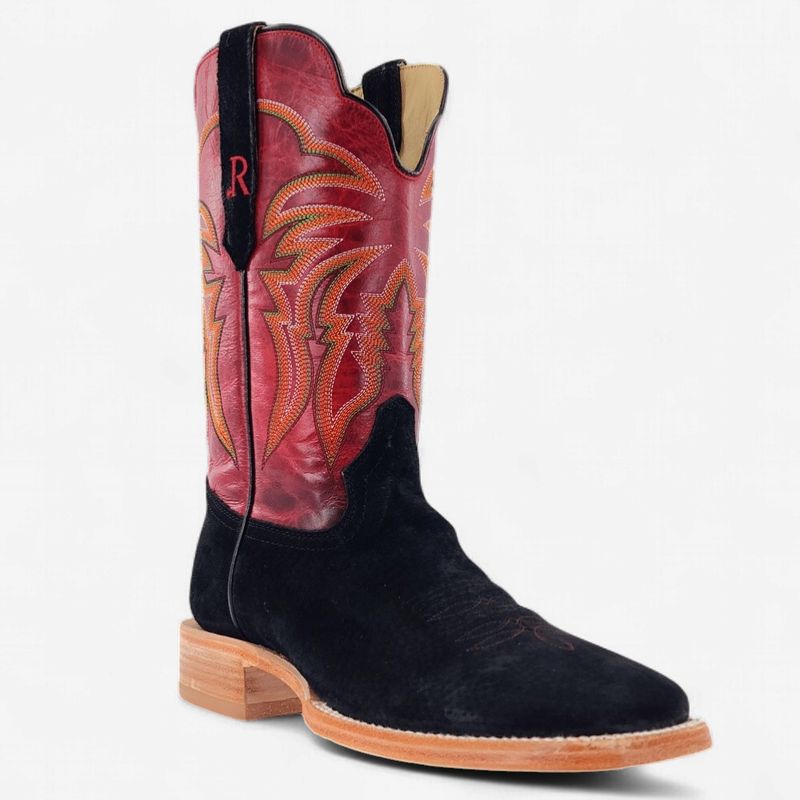 R. Watson Men's Black Boar and Barn Red Cowhide Boot