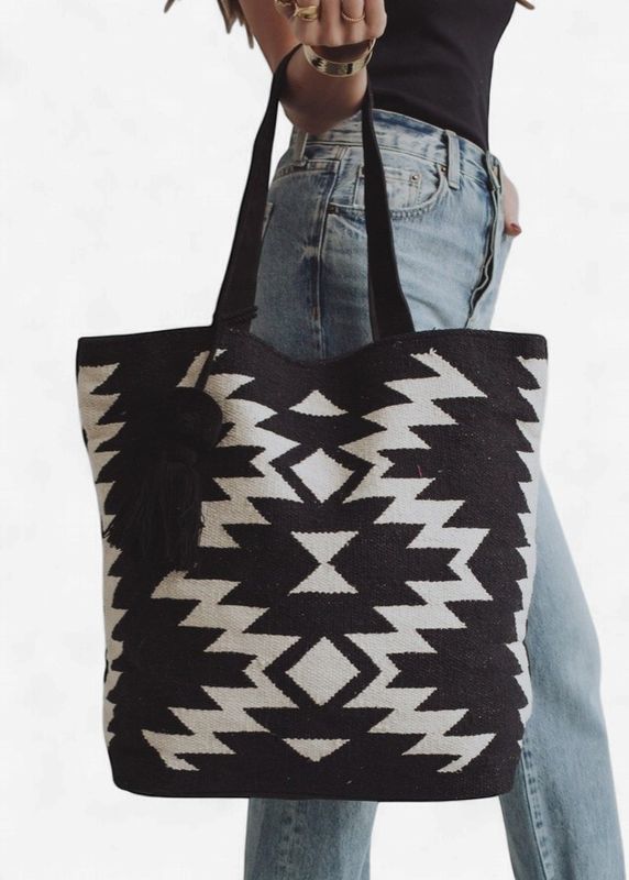 Black &amp; Cream Aztec Tote - Panache Apparel