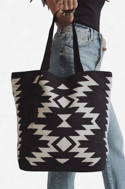 Black &amp; Cream Aztec Tote - Panache Apparel
