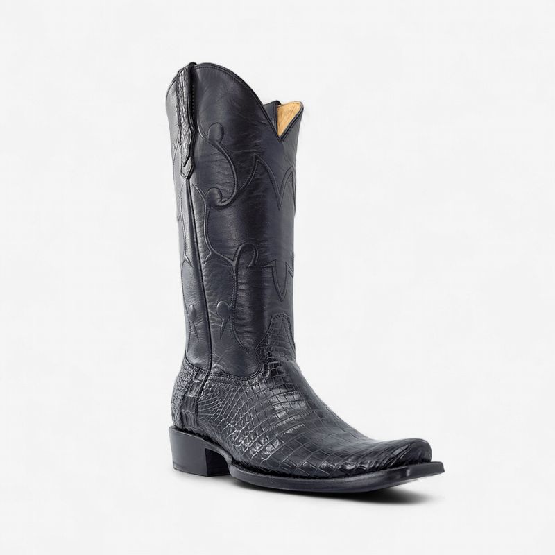 R. Watson Men's Black American Alligator and Black Goat Boot