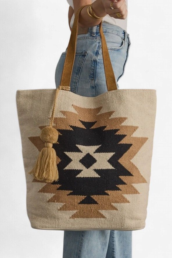 Cream, Tan &amp; Black Aztec Tote - Panache Apparel