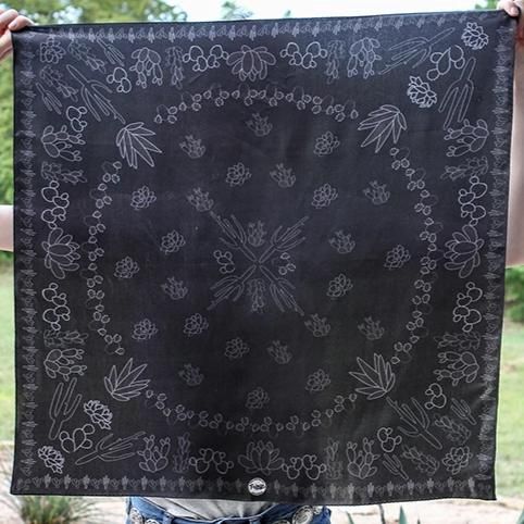 Black Cacti Scarf, COLOR: Black, Size: Shorty 26" X 26"