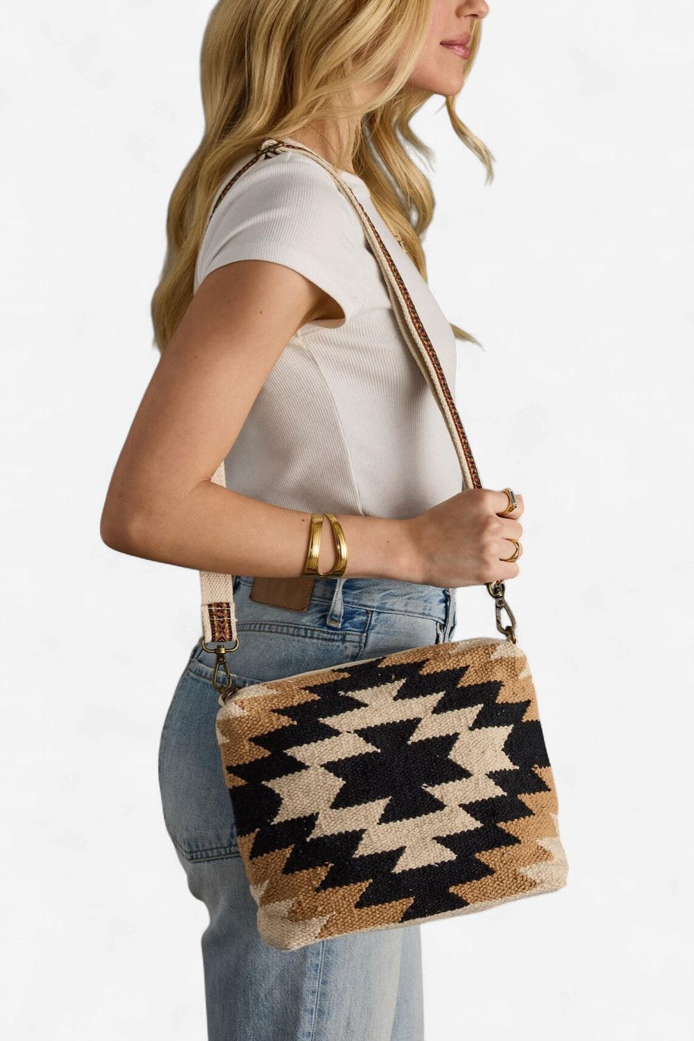 Cream, Tan &amp; Black Aztec Crossbody - Panache Apparel