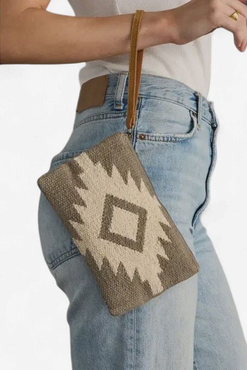 Taupe &amp; Cream Aztec Wristlet