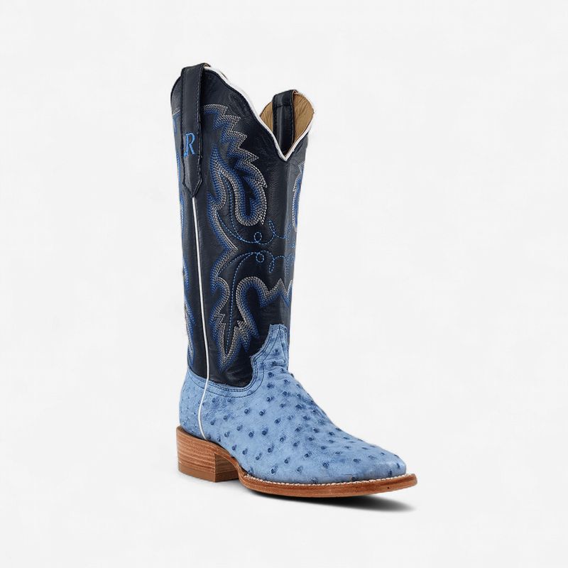 R. Watson Women's Denim Bruciato Full Quill Ostrich Boot