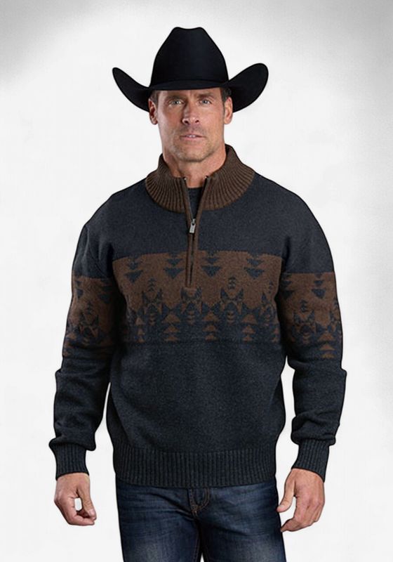 Grey Wool Blend Quarter Zip Sweater - Men's - Stetson