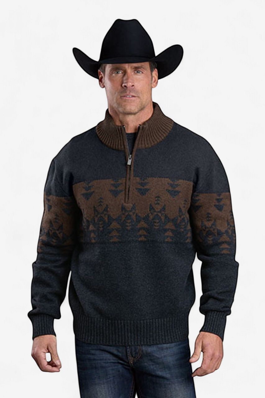 Grey Wool Blend Quarter Zip Sweater - Men's - Stetson