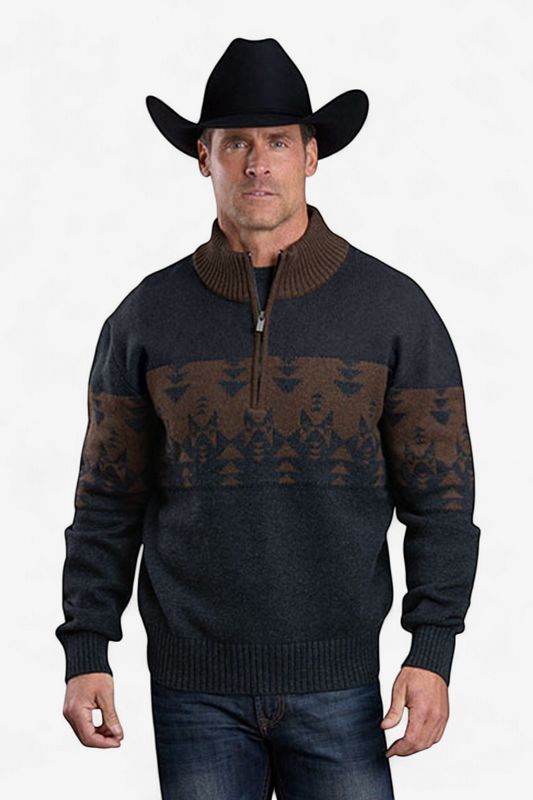 Grey Wool Blend Quarter Zip Sweater - Men's - Stetson
