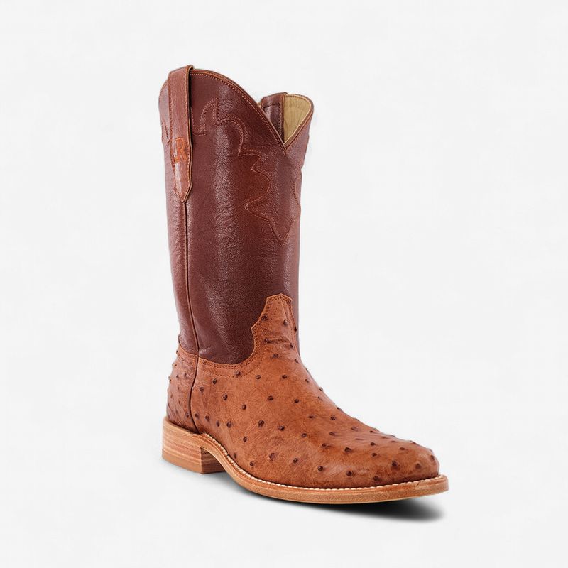 R. Watson Men's Boots Cognac Full Quill Ostrich Roper Boots
