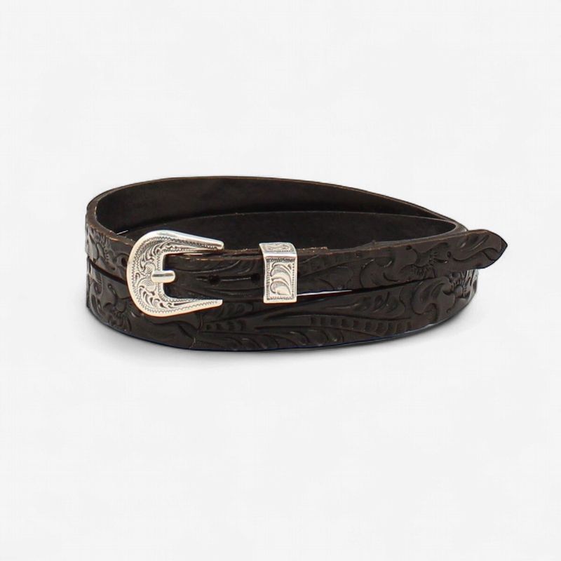 Tapered 3/8" - 1/2" Black Floral Tooled Hatband - Twister