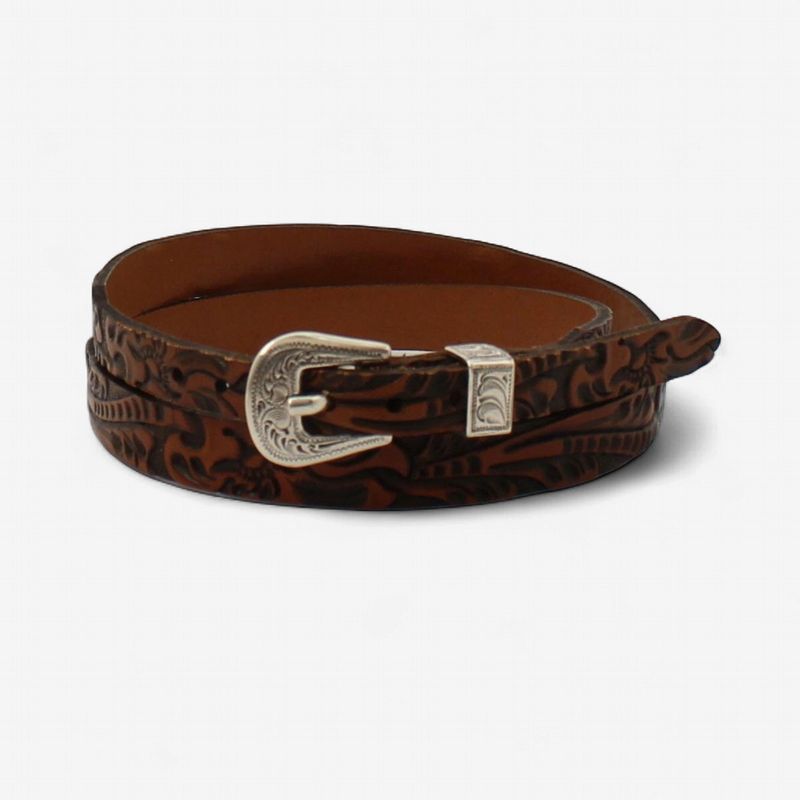 Tapered 3/8" - 1/2" Brown Floral Tooled Hatband - Twister