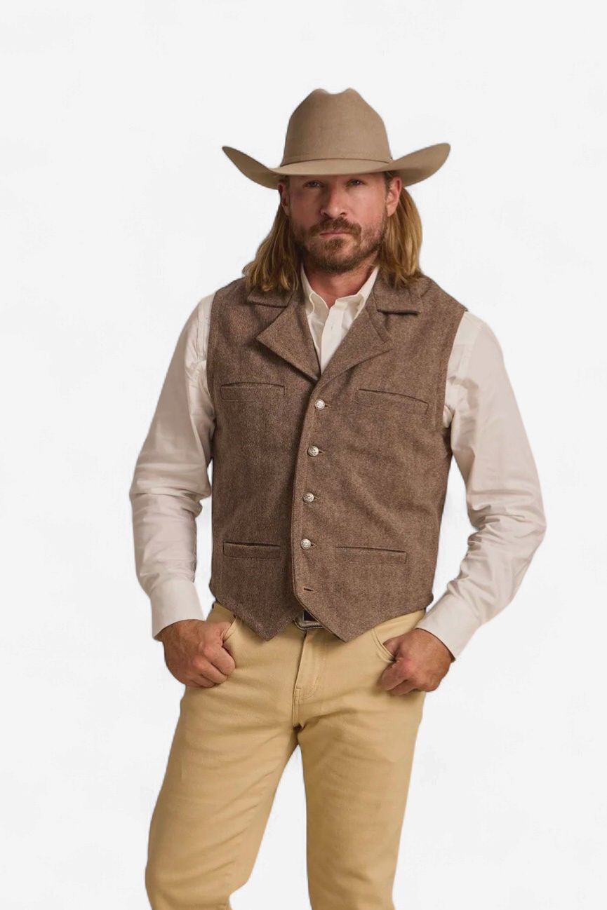 Cattle Baron Wool Vest - Taupe Herringbone - Schaefer Outfitter