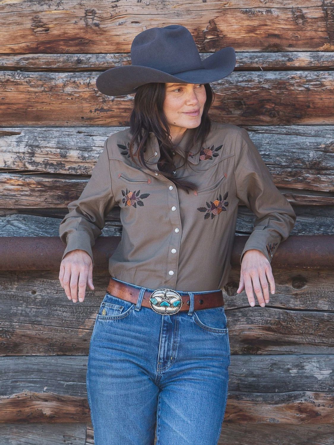 Embroidered Snap Shirt - Chestnut