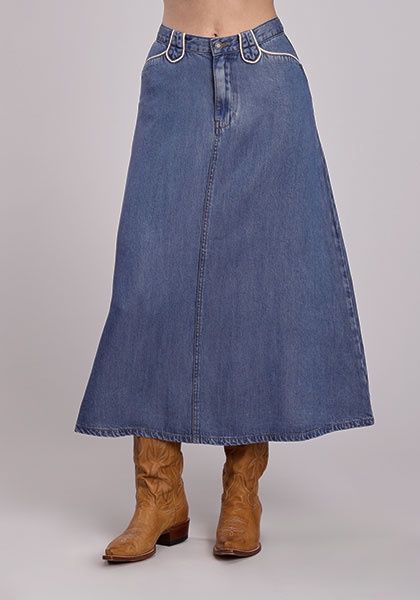 A-Line Piped Denim Skirt