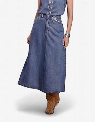 A-Line Piped Denim Skirt