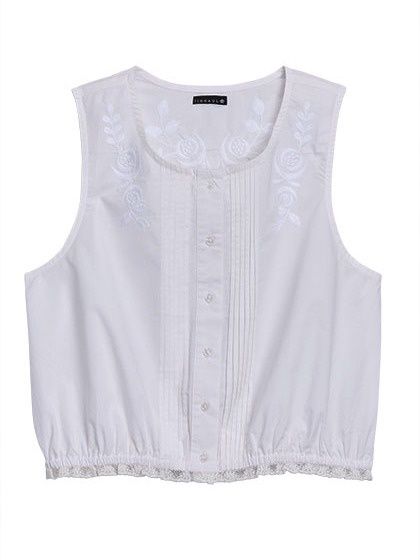 White Sleeveless Shirt with Lace Trim
