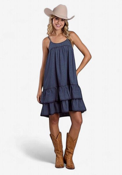 Double Ruffle Denim Dress