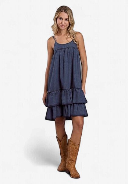 Double Ruffle Denim Dress