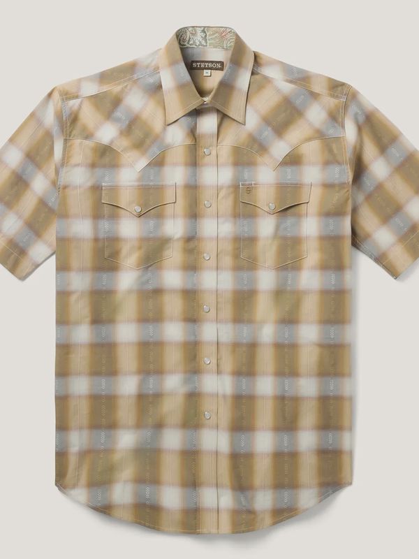 Gold Plaid Short Sleeve Pearl Snap Shirt