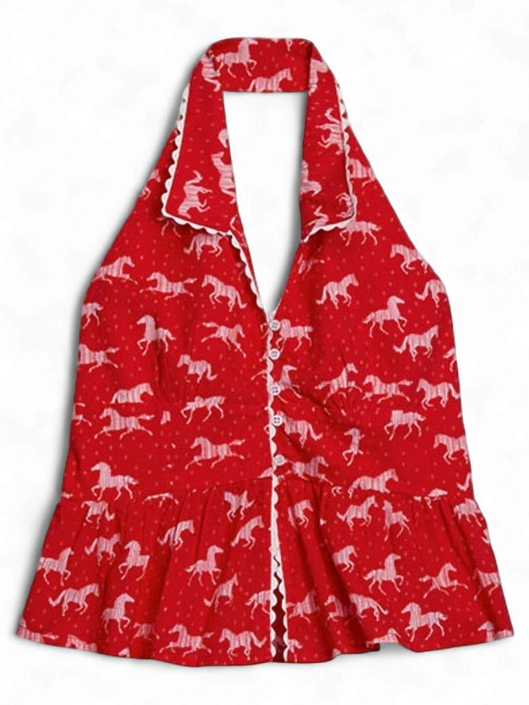 Red Horse Print Halter Top