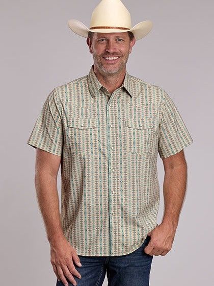 Blue Aztec Stripe Short Sleeve Shirt