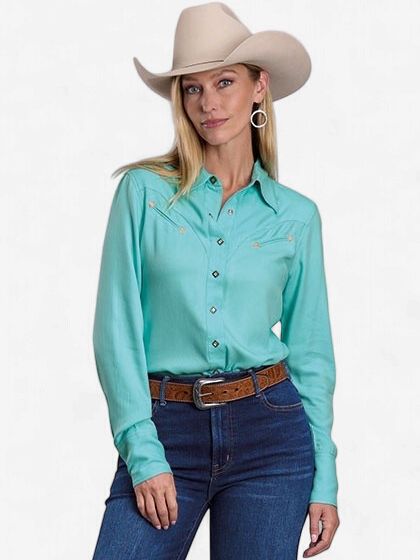 Blue Pearl Snap Shirt with Smile Pockets