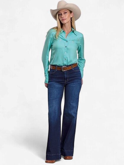 Blue Pearl Snap Shirt with Smile Pockets