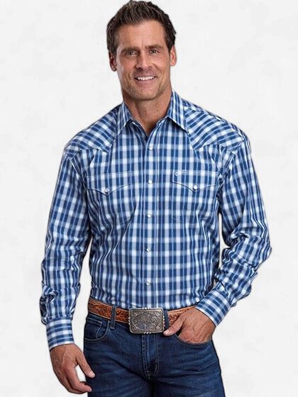 Men's Navy  Plaid Pearl Snap Shirt