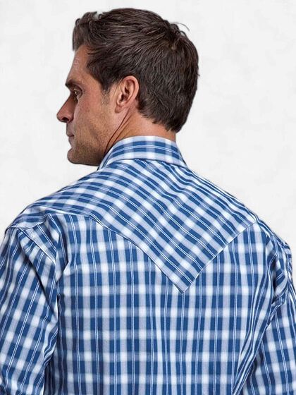 Men's Navy  Plaid Pearl Snap Shirt