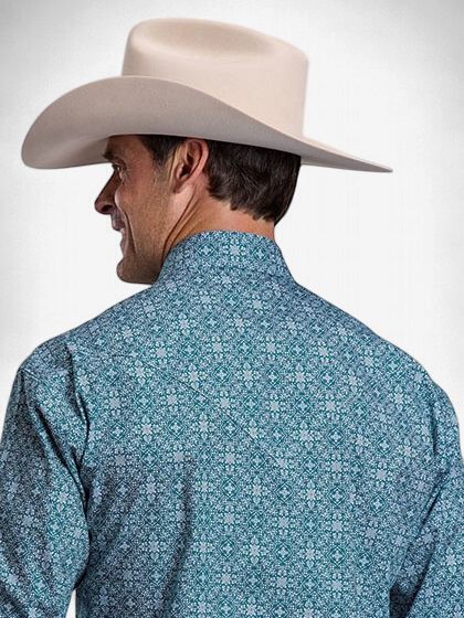 Men's Teal Filigree Print/L/S Shirt