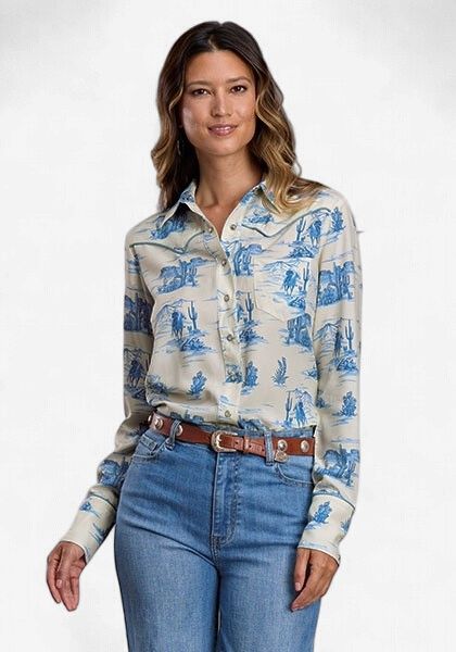 Indigo Trail Print Snap Shirt - Womens