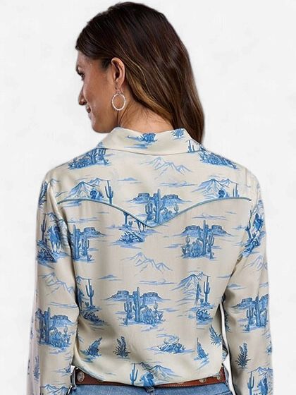 Indigo Trail Print Snap Shirt - Womens