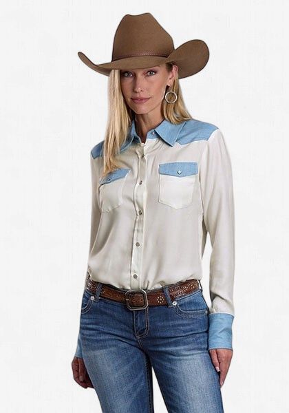 Denim Western Snap Shirt - Womens