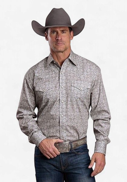 Grey Paisley Medallion/L/S Shirt/Stetson Snap 2 Pocket Print - Men's - Stetson