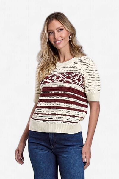 Aztec Stripe Sweater - Burgundy- Stetson