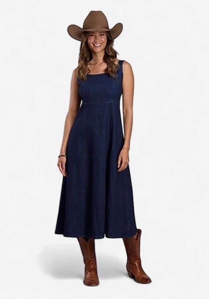 Mid Length Zipper Back/Dress/Stretch Denim Fabric - Women's - Stetson