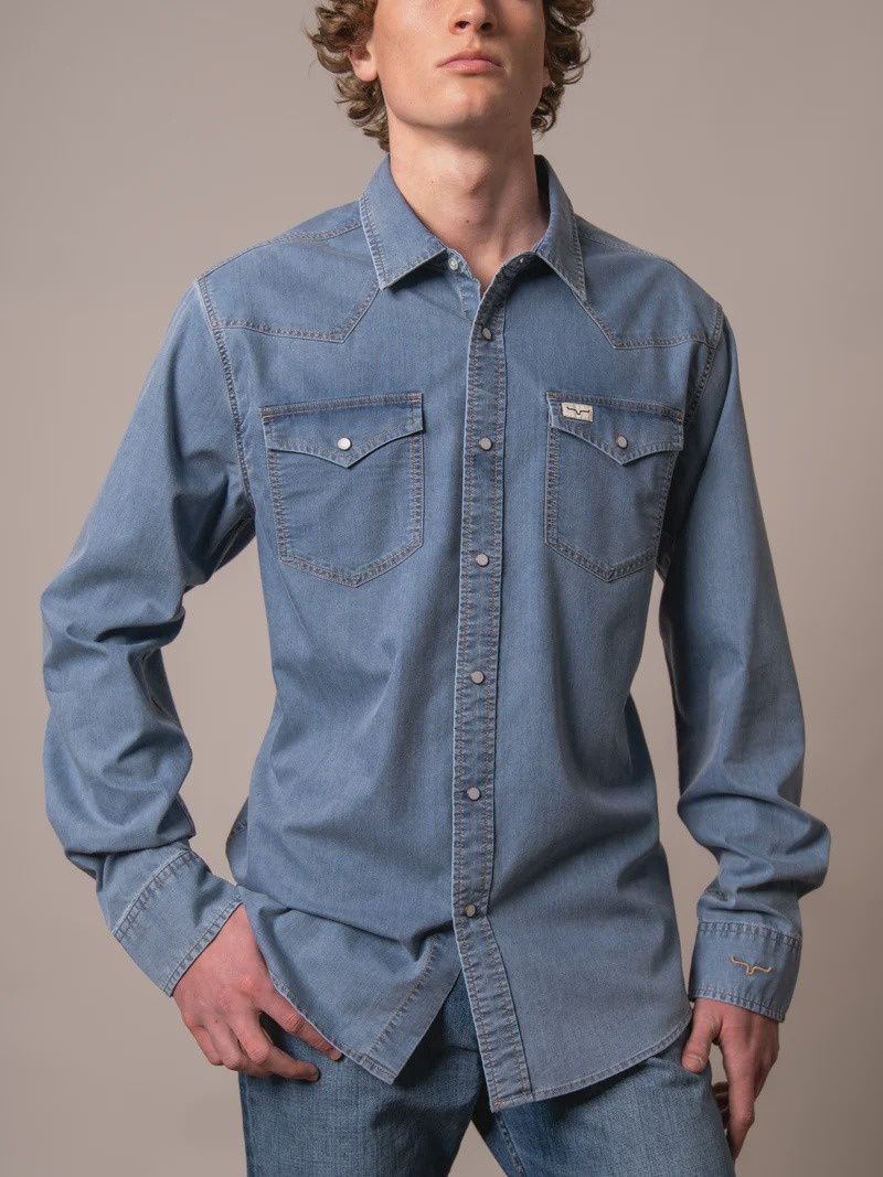 Cleavon Cooling Denim Shirt - Blue - Kimes Ranch, Size: M