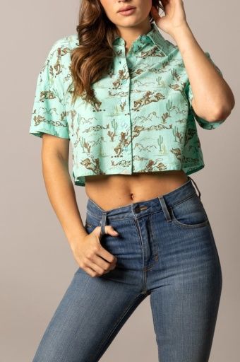 Ranchero Short Sleeve Shirt - Turquoise, Size: S