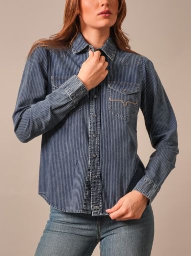 Frankie L/S Shirt - Indigo Stripe - Women's - Kimes Ranch, Size: S