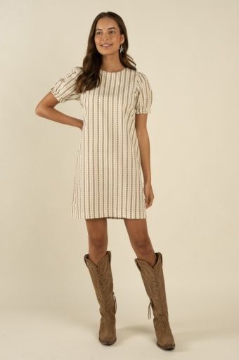 Gabriela Shift Dress - Women's - Sendero, Colour: SERAPE STRIPE - TAN, Size: X-Small