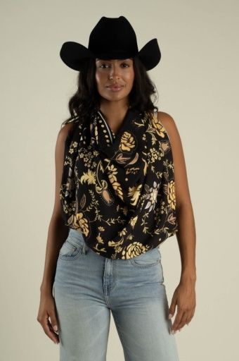 Black Floral Bandana Scarf - Women's