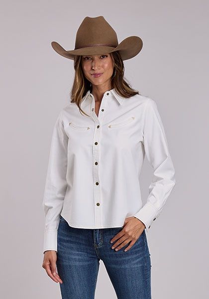 White Denim Smile Pocket Blouse - Stetson