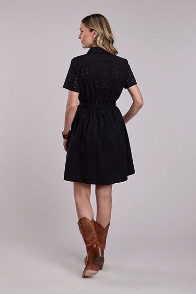 Black Cotton Eyelet Mini Shirt Dress - Stetson