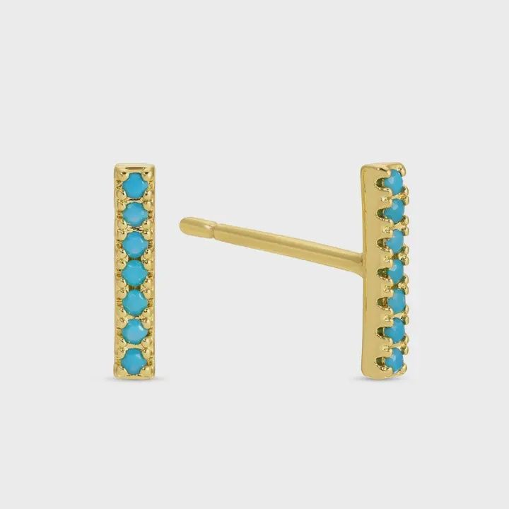 Light Blue Pave Bar Studs on Velvet Tag - Splendid Iris