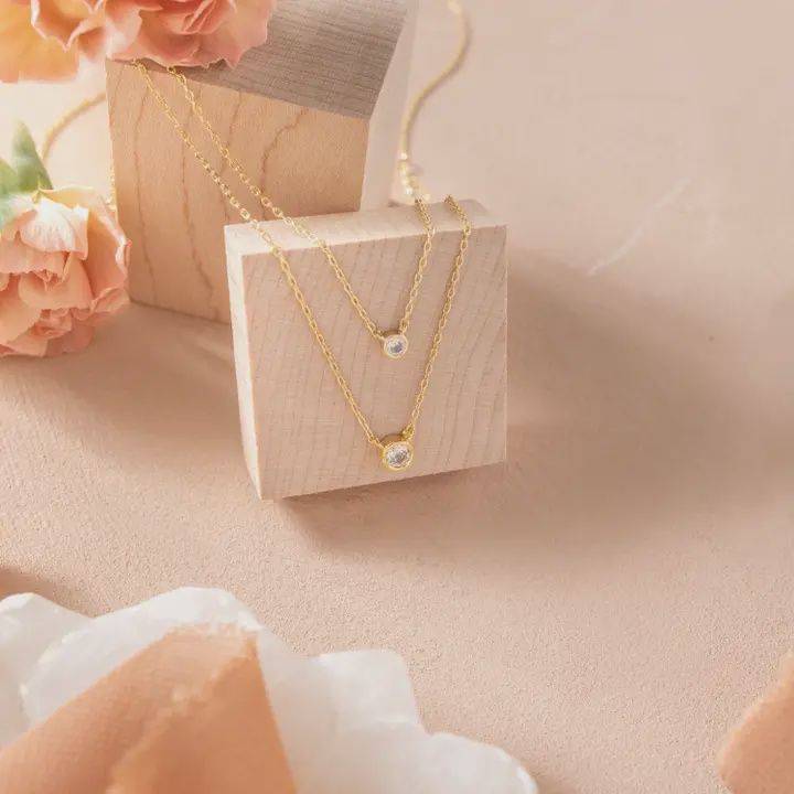 Double Layer Appeal Framed Cz Necklace - Splendid Iris