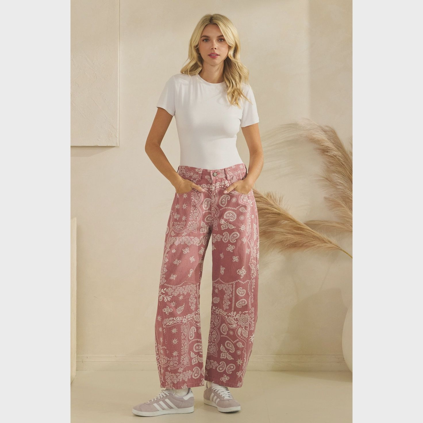 Paisley Printed Barrel Jeans