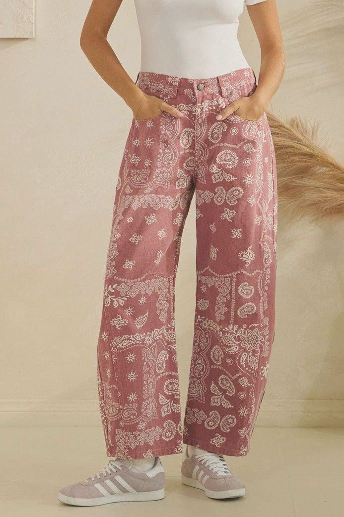 Paisley Printed Barrel Jeans