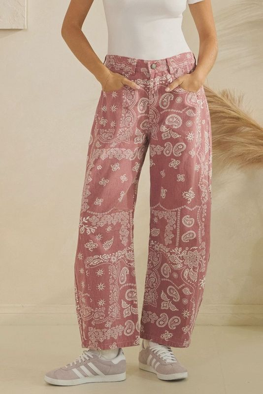 Paisley Printed Barrel Jeans